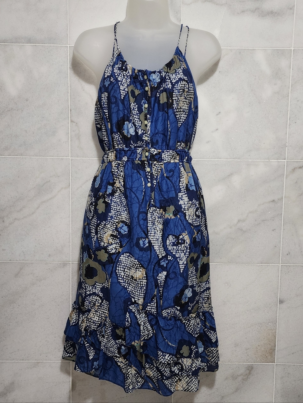 Banana Republic Cotton Silk Blue Floral Tiered Sundress Sz 8